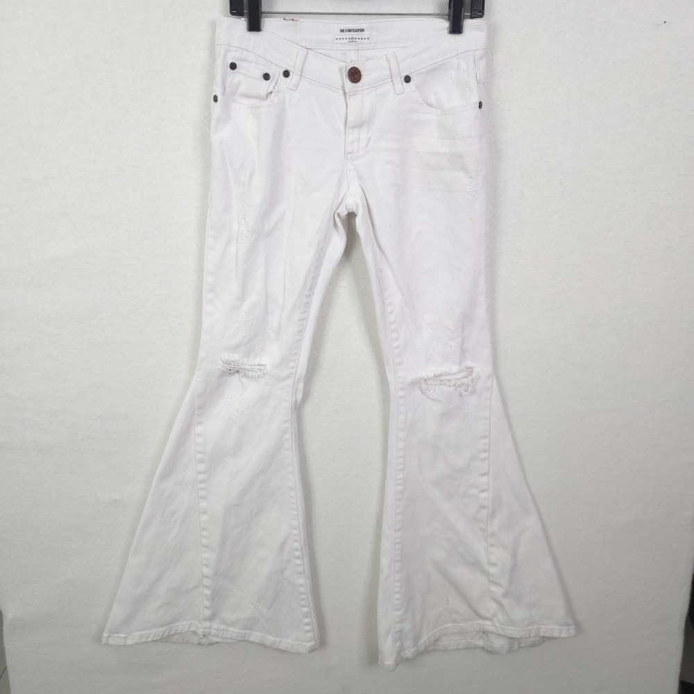 One Teaspoon Marines Extreme Flare Jeans Womens White Size 27 Low Waist Y2K